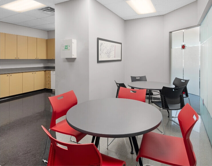 Kitchen Area + Complimentary Beverages with flexible shared office space ne calgary